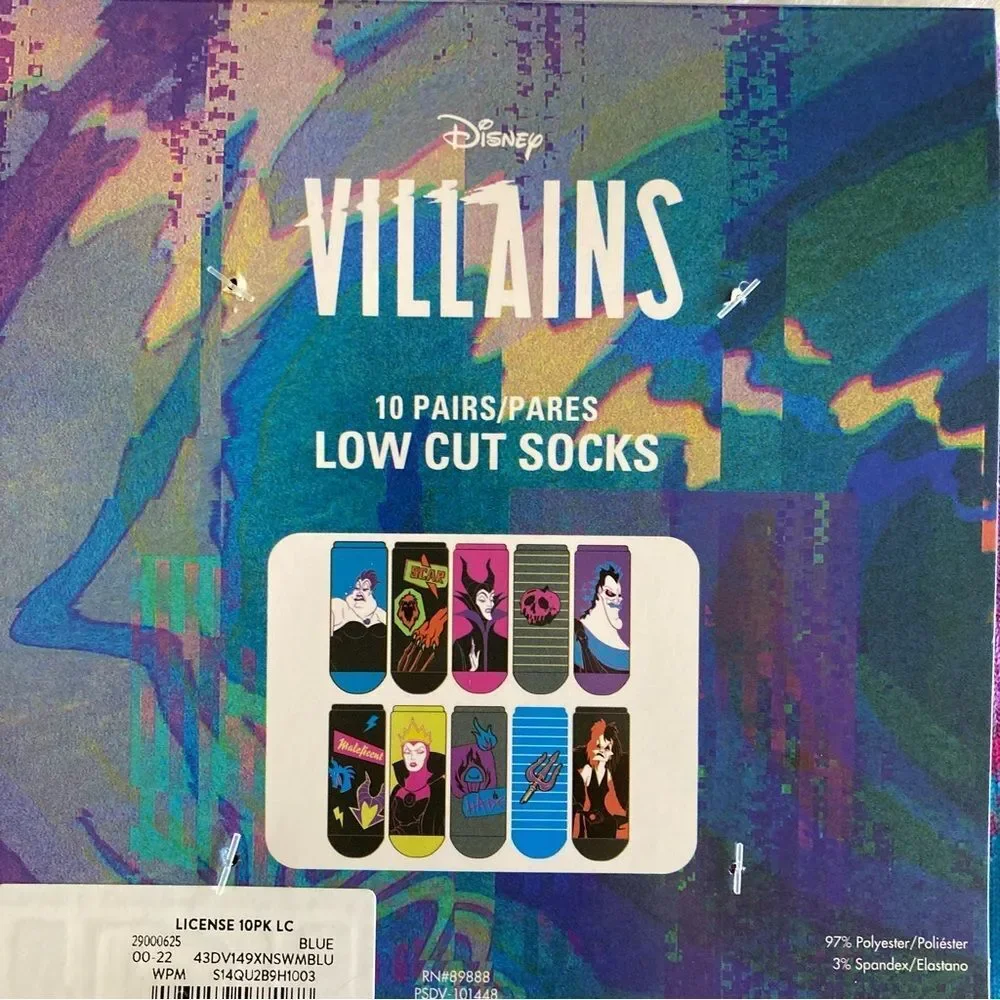 Disney Villains 10 Pairs of Low Cut Socks NWT